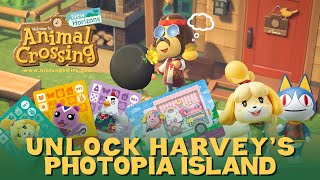 How To Unlock Harveys Island in Animal Crossing New Horizons Amiibo Photo Mode amp Posters [upl. by Doomham]