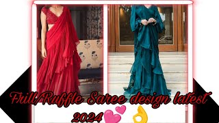 FrillRuffle Saree design latest 2024💕👌Aemen Shakeel😎subscribe to my YouTube channel 🥹🩷 [upl. by Aihsenad]