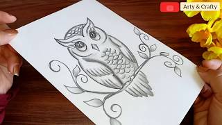 How to Draw an Owl  Pencil Shading  Easy Owl Drawing Step by Step with only 1 Pencil [upl. by Harmony]