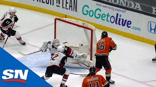 Trevor Zegras Pulls Off Incredible Move For First NHL Goal [upl. by Ilhsa32]