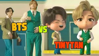 BTS vs TinyTAN Dynamite Reality vs Animation [upl. by Demmahum316]