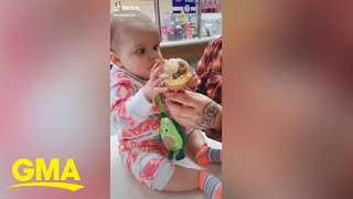 Watch this babys hilarious reaction to 1st taste of ice cream l GMA Digital [upl. by Auqeenahs]