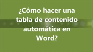 Cómo Hacer una Tabla de Contenido Automática en Word  2020 [upl. by Cirdec714]