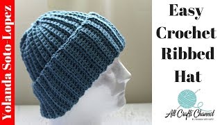 Easy Crochet Ribbed Hat  Beginner Crochet [upl. by Nesnah]