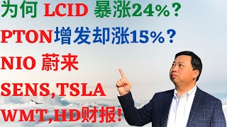 美股276 为何LCID暴涨24PTON增发却涨15NIO SENS TSLA WMT HD财报和大盘 LCID PTON NIO SENS TSLA WMT HD [upl. by Larual]