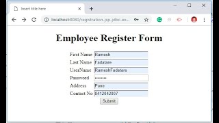 Registration Form using JSP  Servlet  JDBC  MySQL Database Example RameshFadatare [upl. by Solracesoj]