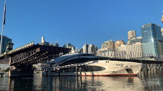 PART 1 Arrival 4K Pyrmont Bridge opening for The Jackson megayacht Darling Harbour [upl. by Enelrahc]