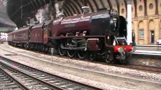 LMS 6233 Duchess of Sutherland departs York with 6 whistles [upl. by Maxia]