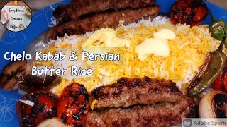 Chelo Kabab Recipe with Persian Saffron Butter Rice  Chelo kabab recipe  Irani kabab  Koobideh [upl. by Anibor64]