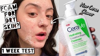 Testing NEW CeraVe Hydrating CreamtoFoam Cleanser  Foaming Cleanser for Dry Acne Prone Skin [upl. by Aneeuqal]