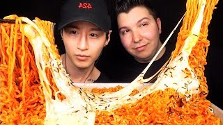 Cheesy Fire Noodles With Zach Choi ASMR • MUKBANG [upl. by Opal]