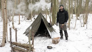 3 Day Solo Winter Snow Camp  Bushcraft Canvas Tent Woodstove Bowdrill [upl. by Aidualc]