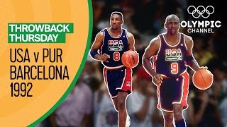 Team USA v Puerto Rico  Basketball QtrFinal Barcelona 1992  Condensed Game  Throwback Thursday [upl. by Arrej]