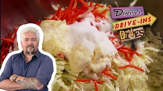 How to Make One Righteous Chili Dog  Diners Driveins and Dives with Guy Fieri  Food Network [upl. by Retsub519]