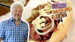 Guy Fieri Eats Pit Beef in Baltimore  Diners DriveIns and Dives  Food Network [upl. by Louella]