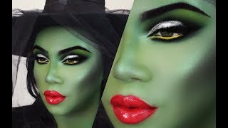 Halloween Green Witch Makeup Tutorial  Elphaba Wicked With amp Maleficent inspired [upl. by Debora653]