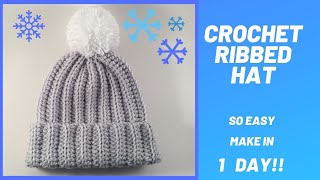 Crochet Ribbed Hat [upl. by Llerreg]