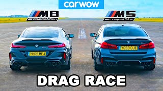 BMW M8 vs M5  DRAG RACE ROLLING RACE amp BRAKE TEST [upl. by Naerda]