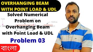 Overhanging Beam with Point Load amp UDL  Problem 03  Engineering Mechanics  Bengali [upl. by Lladnik]