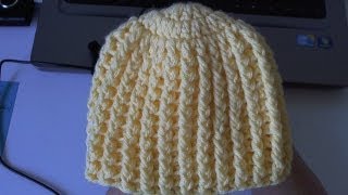 How to crochet Easy Ribbed Beanie  Hat Style 1 [upl. by Burrow965]