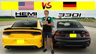 2021 BMW 330i X Drive takes on Dodge Charger Hemi 57 Weight vs Power drag and roll race [upl. by Webb]