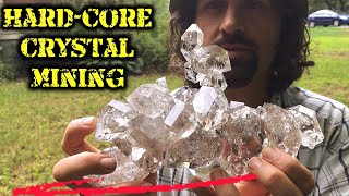 Digging Herkimer Diamond Quartz Crystals  Hardcore Mining  Treasure Hunting [upl. by Arakihc]