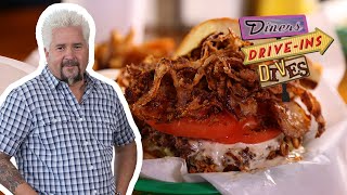 Guy Fieri Tries a Beer Battered Burger  Diners DriveIns and Dives  Food Network [upl. by Ennaeel]