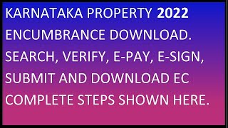 2022 Karnataka Kaveri Online Encumbrance Certificate Search Pay Esgin And Download Latest EC Process [upl. by Thinia]