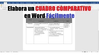 CÓMO HACER UN CUADRO COMPARATIVO EN WORD FÁCILMENTE [upl. by Trixy]