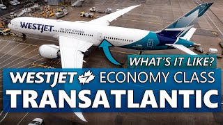 Flying WestJets TRANSATLANTIC ECONOMY CLASS 7879 London to Calgary [upl. by Aritak]