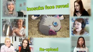 Inosuke face reveal  Tanjiro vs Inosuke  Demon Slayer episode 14 Girls Reaction Mashup [upl. by Akimyt347]