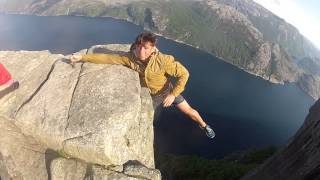 Free Hanging from Preikestolen norway Pulpit Rock Norway GOPRO [upl. by Elleuqar]