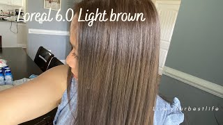 HOW TO COLOR YOUR HAIR AT HOME LOreal 60 LIGHT BROWN ellen James Vlogs [upl. by Lemkul175]