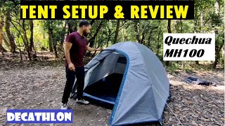 How to Setup a camping tent  Decathlon Quechua MH100 3person tent  Tent setup and review  English [upl. by Tikna]