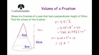 Volume of a Frustum  Corbettmaths [upl. by Lemar]