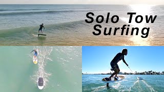 Solo tow surfing  HOW TO tow yourself with an EFOIL [upl. by Letrice]