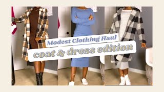 Modest Clothing Haul Tryon Coats amp Dresses Ft SHEIN [upl. by Oigimer971]