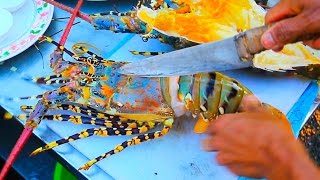 Thai Street Food  Giant RAINBOW LOBSTER  Monster Seafood in Hua Hin Thailand [upl. by Ebehp]