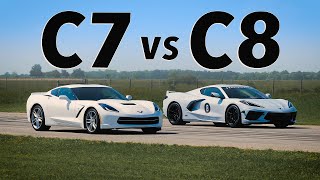 C8 Corvette vs C7 Corvette  Drag amp Roll Race Comparison [upl. by Ahsienot]