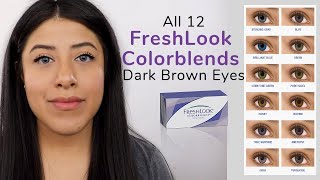 All 12 Freshlook Colorblends Contacts on Dark Brown Eyes  Lensme PROMO CODE  MIMI [upl. by Octavie]