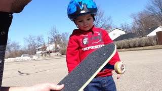 2 Year Old Gets His First Skateboard [upl. by Kelcey]