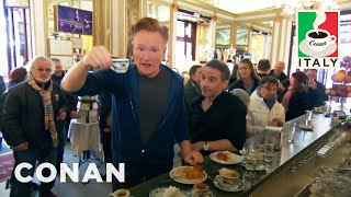 Jordan Schlansky Lectures Conan About Coffee In Naples  CONAN on TBS [upl. by Nannarb144]