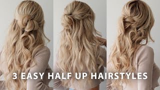 3 EASY HALF UP HAIRSTYLES 🌸 Perfect for Weddings Bridal Prom amp Work [upl. by Aibonez]