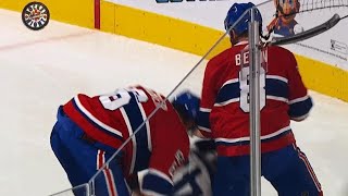 Nazem Kadri gets jumped by Jordie Benn Shea Weber after delivering hit [upl. by Chiarra]